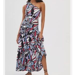 New! Anthropologie Maeve One-Shoulder Printed Midi Dress size 10